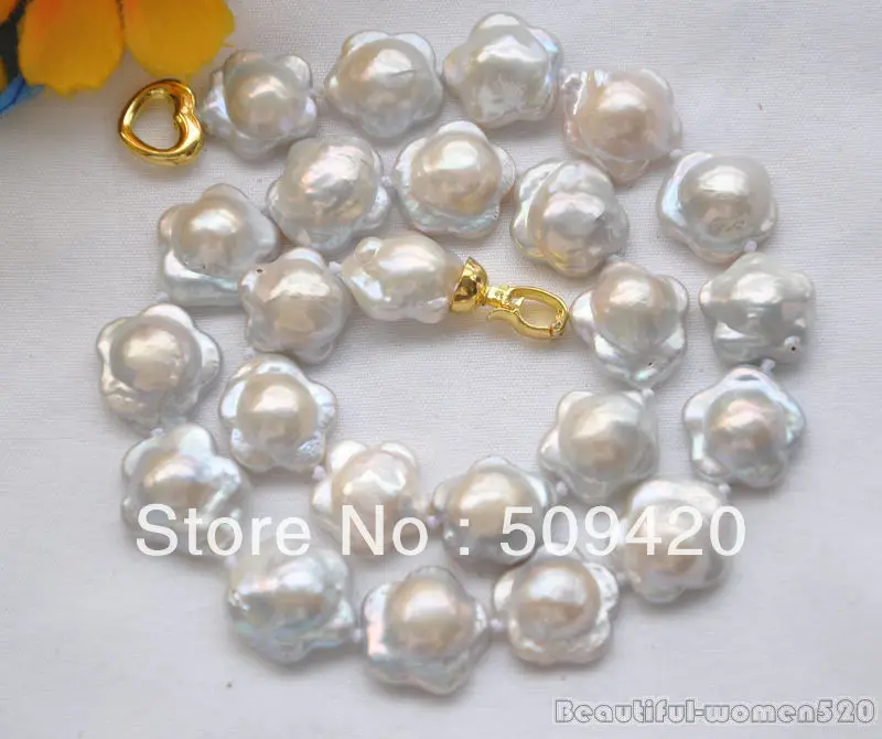 

~~ Free Shipping17" 16mm WHITE plum blossom coin FRESHWATER PEARL NECKLACE