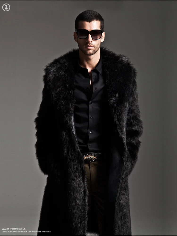 leather blazer men Mens Punk Parka Jackets Long Leather Overcoats Genuine Fur Brand Clothing Men Fur Coat Winter Faux Fur Outwear One Sides Coat real leather jacket mens