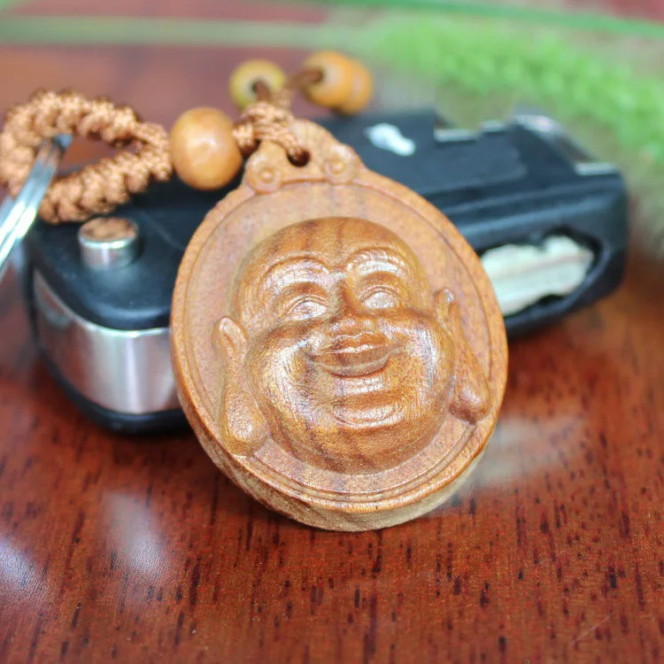 Wooded China handcarved statue Weave Pendant car Amitabha Key Chain 