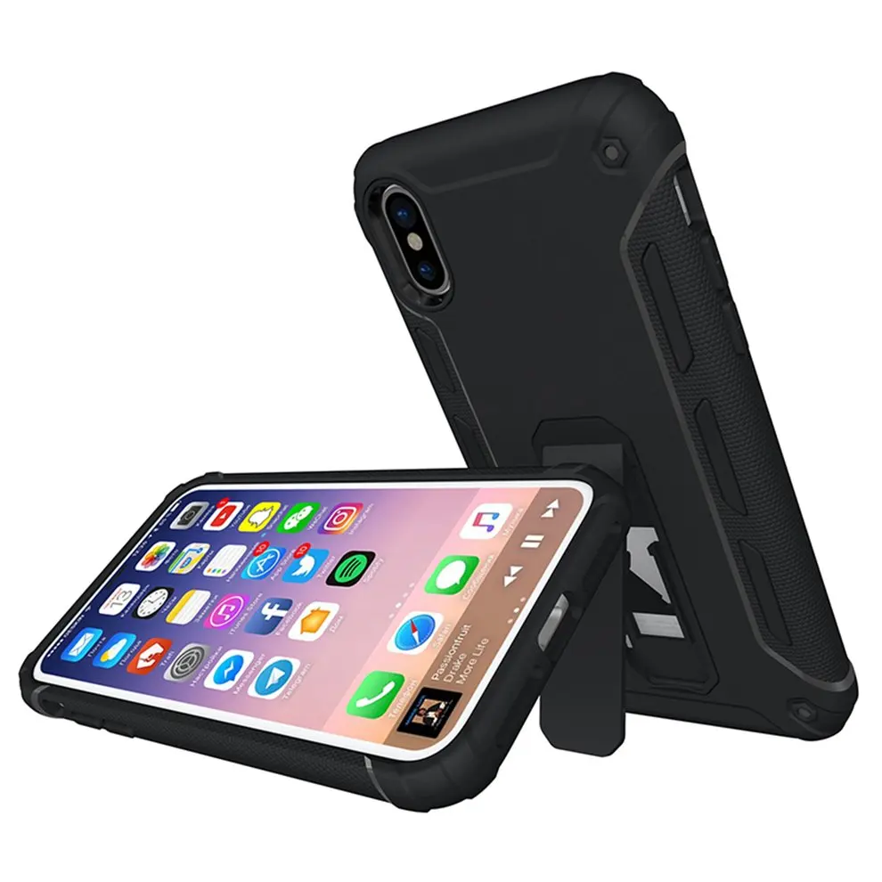 

2pcs Black Mobile Phone Protective Case Shockproof For iPhoneX With Support Stand Bracket