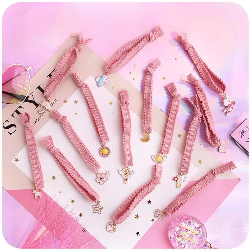 

5pcs/set Card Captor Sakura Anime Clear Card Hair Rope Hair Bands Pink Headdress Cosplay Gifts New