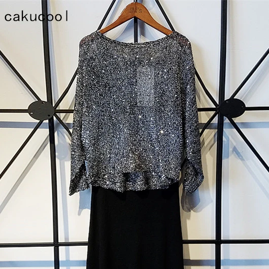 Cakucool Women Gold Lurex Knit Pullover Silver Thread Long Batwing Sleeved  Slash Neck Shirts Loose See Through Shirt Top Female - AliExpress