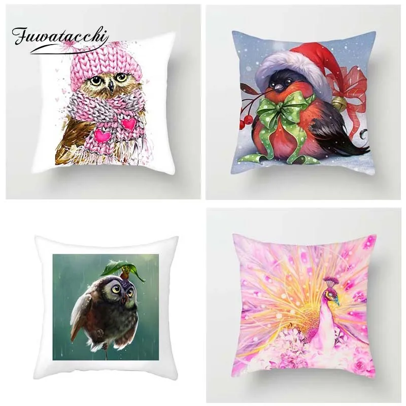 

Fuwatacchi Cartoon Style Printed Cushion Cover Funny Birds Pillow Cover Owl Penguin Parrot Decorative Pillowcase for Home Sofa