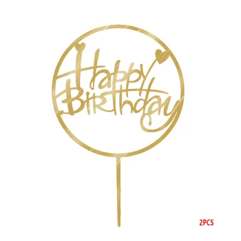

Cake Decorating New Round Happy Birthday Topper Acrylic Gold Twinkle DIY Glitter Cupcake Cake Smash Candle Party Handmade Stick