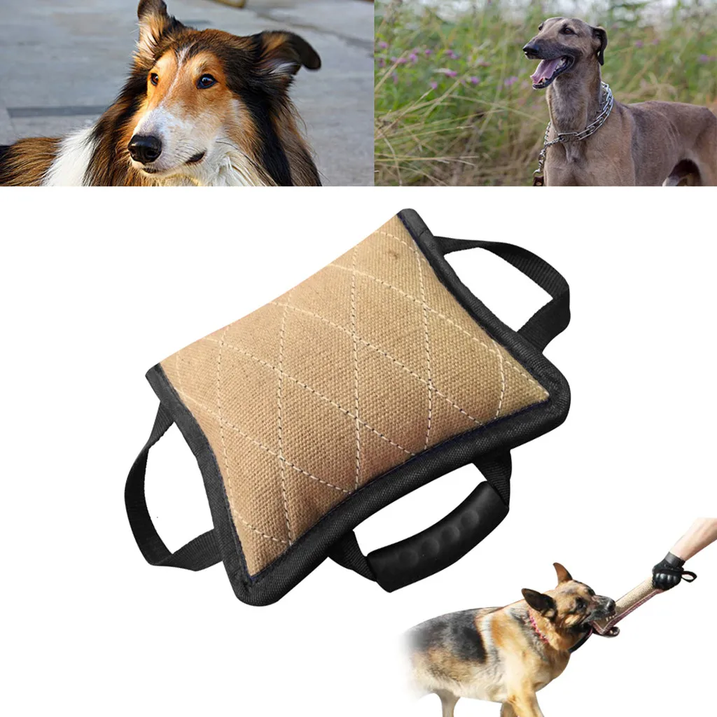 

New Arrival Pet Bite Pillow Strong And Durable Linen Training Dogs Supplies 3 Handles Bite Pillow Puppy Chewing Toy Funny Tools