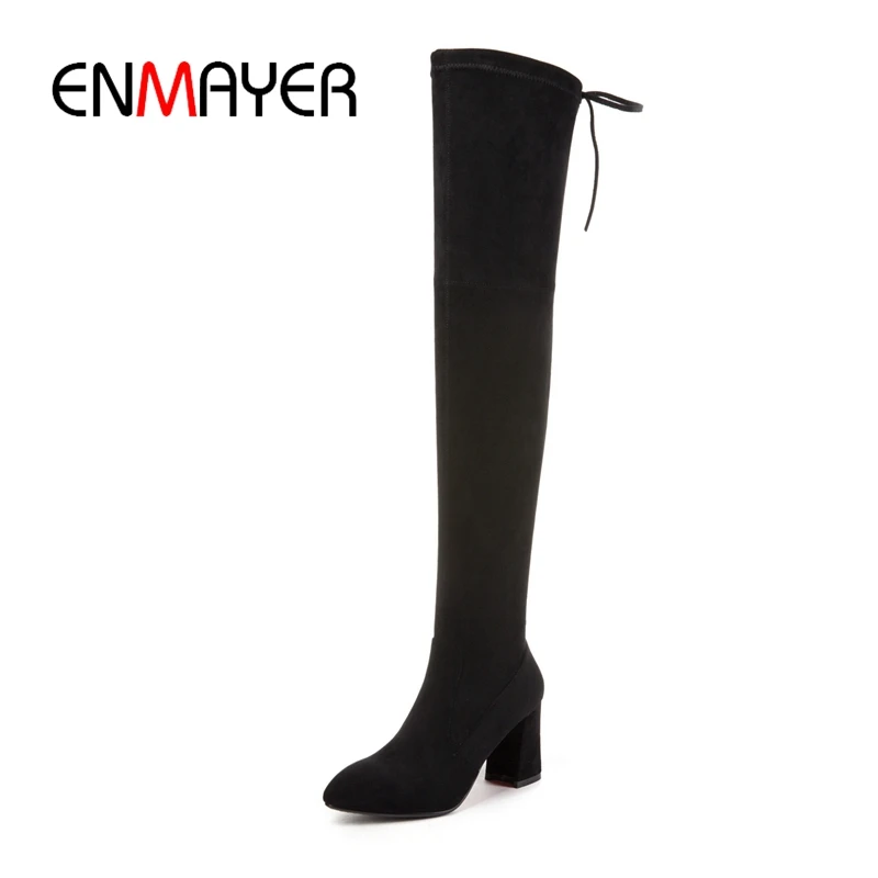 

ENMAYER Elastic Band Over-the-Knee Pointed Toe Boots Thigh High Boots Shoes Woman Size 34-40 ZYL1702