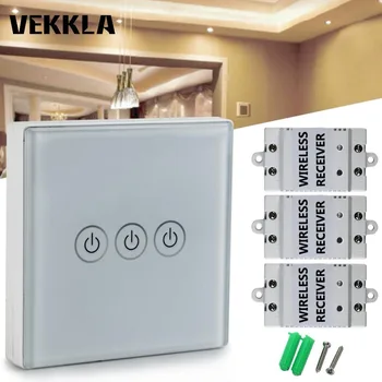 

New Low Power Consumption Black AC100-240V Wireless Remote Control Touch Wall Lamp Light Switch Set W/Receiver For Hotel Office