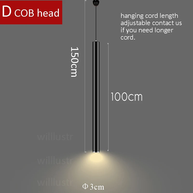 Современный светодиодный подвесной светильник алюминиевый подвесной светильник ing висячий цилиндр лампы Черный Белый трубчатый светильник минималистичный роскошный светильник s - Цвет корпуса: COB head   100cm