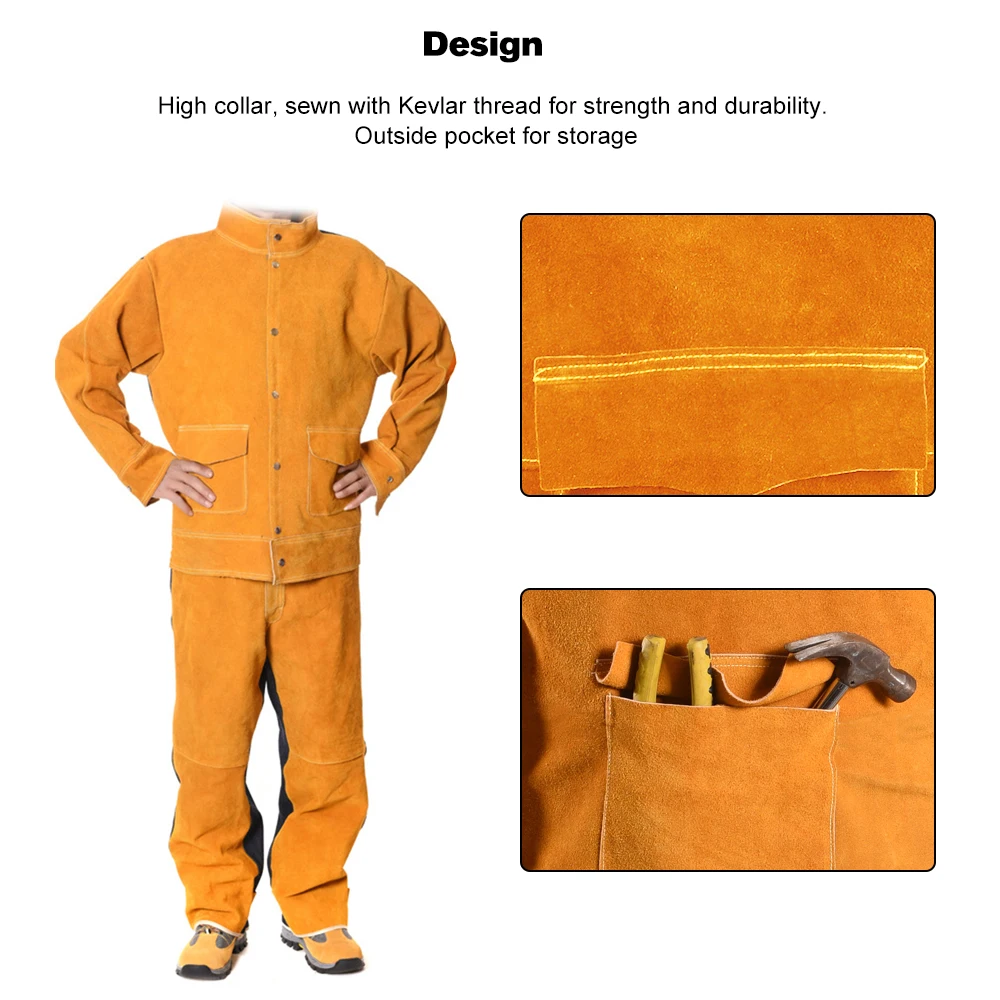 Сварочные костюмы из воловьей кожи+ джинсы, термостойкие сверхпрочные сварочные костюмы, износостойкие, антиожоговые, Огнестойкие Рабочие костюмы