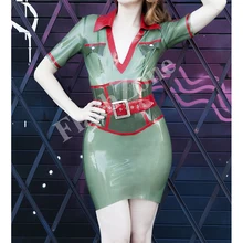 Женская латексная Униформа платье+ корсет(включая пояс