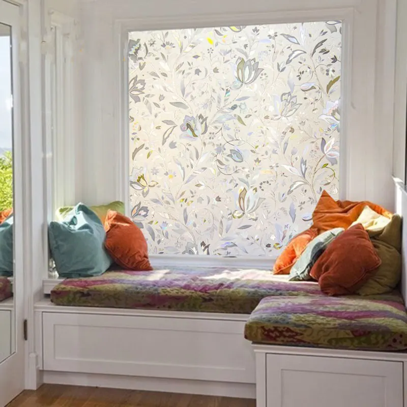 Electrostatic Glue-free 3D Laser Tulip Glass Window Film Sticker Privacy Frosted PVC balcony bedroom door Anti-UV Home Decor