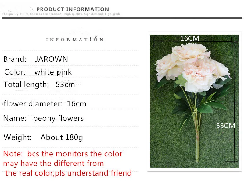 JAROWN 5 Heads Silk Artificial flower Peony Bunch flower bouquet for wedding table accessory home decoration  (15)