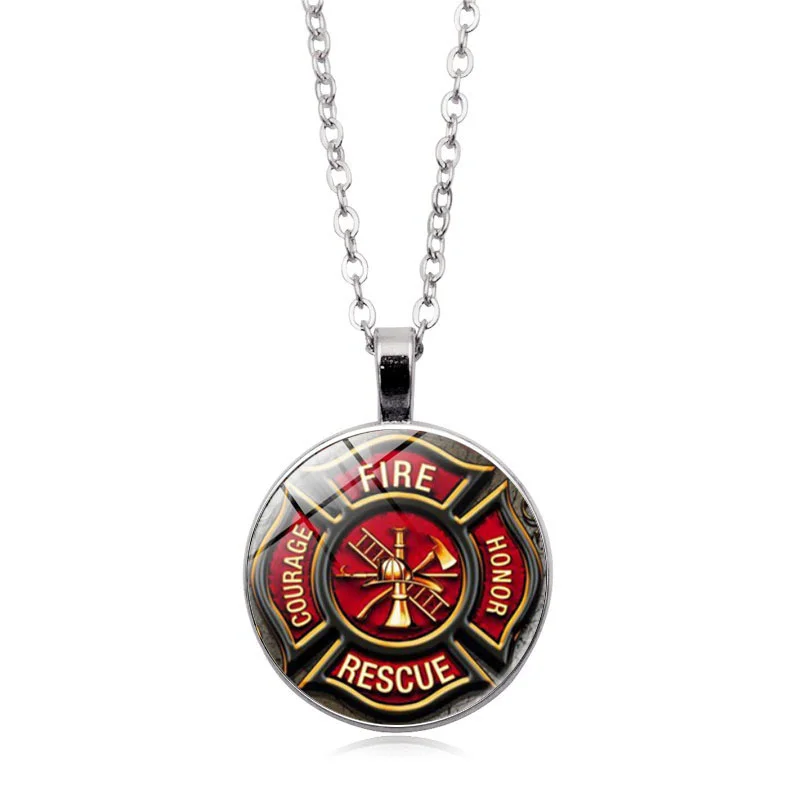 Спасательное ожерелье с пожарной тематикой пожарный кулон пожарный ювелирные изделия пожарный отдел кулон ожерелье стекло, кабошон, серебро ювелирные изделия