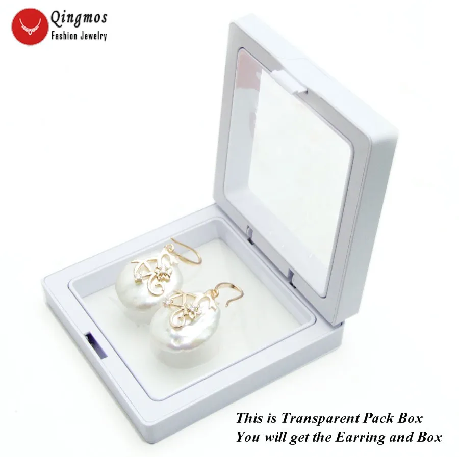 Qingmos Trendy Natural White Pearl Earring for Women with 20mm Oval Dangle Pearl Earrings Fine Jewelry Free Pack Box ear716