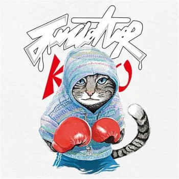 

T shirt heat transfer printing 28cm Boxing cats pvc patch for clothes iron on transfer patches for clothing 3d stickers