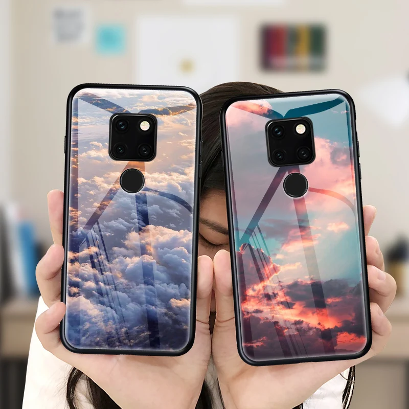 

Zerrul Tempered Glass Phone Case For Huawei Mate 20X 20 10 9 Pro Luxury Cloud Sea Back Cover