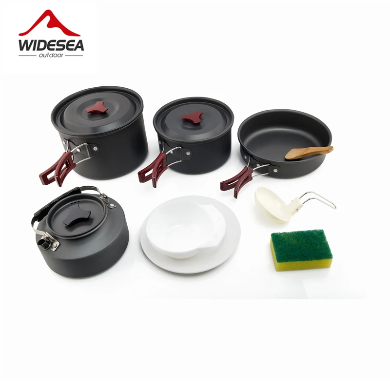 Billige Widesea 4 5 personen camping geschirr kochen im freien set camping kochgeschirr reise geschirr töpfe pan kaffee wasserkocher picknick set