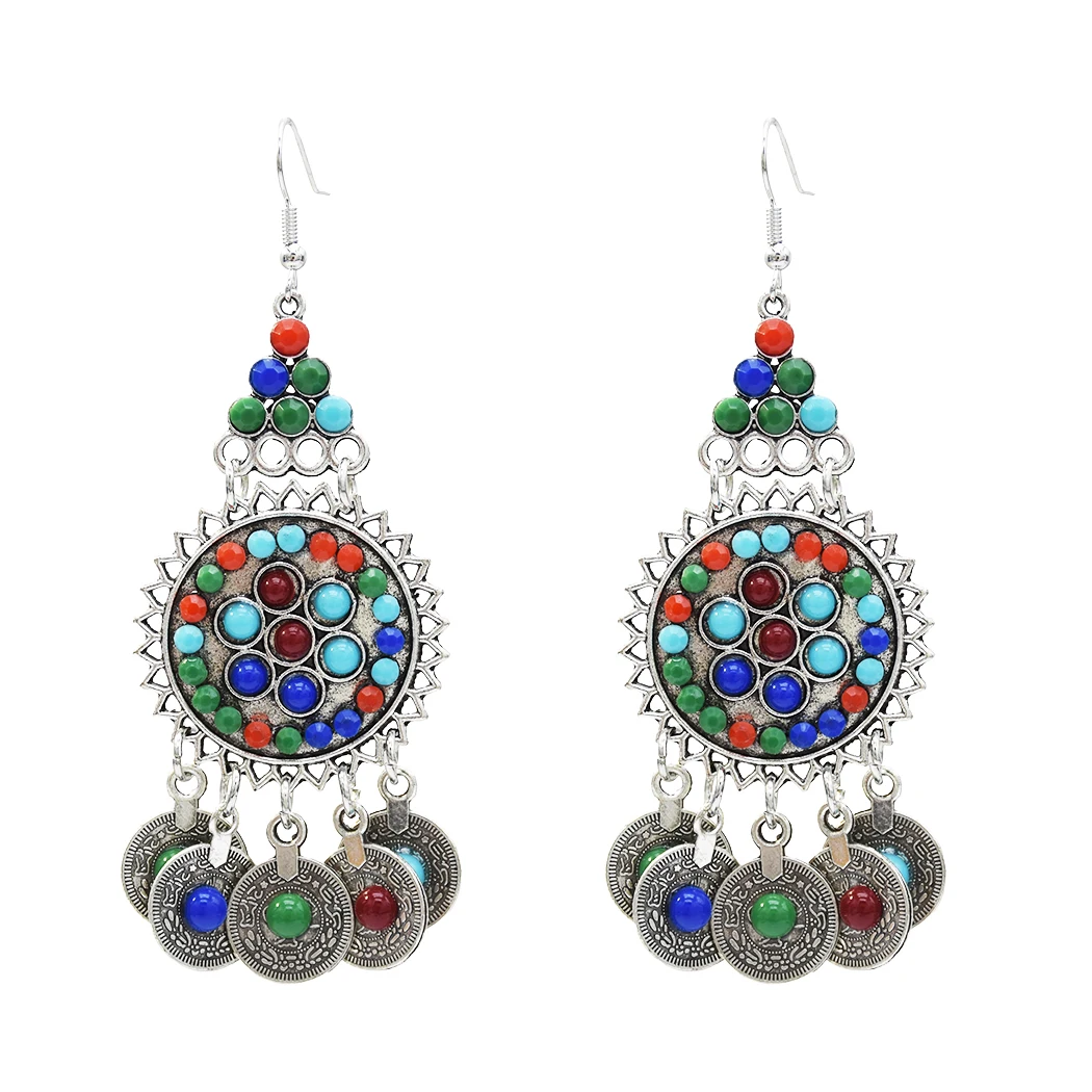 

Women Ethnic Drop Bohemia Dangle Antique Colorful Bead Tassel Dancing Earrings Silver Turkey Gypsy Tribal India oxidized Jewelry