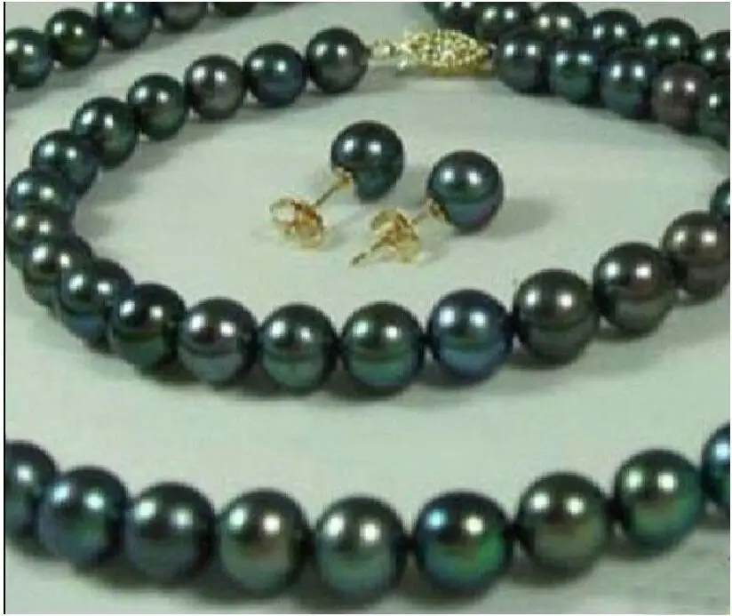 

Free shipping hot sale Women Bridal Wedding Jewelry >> 10-11MM south sea black pearl necklace 18" Hand catenary 7.5" EARRING