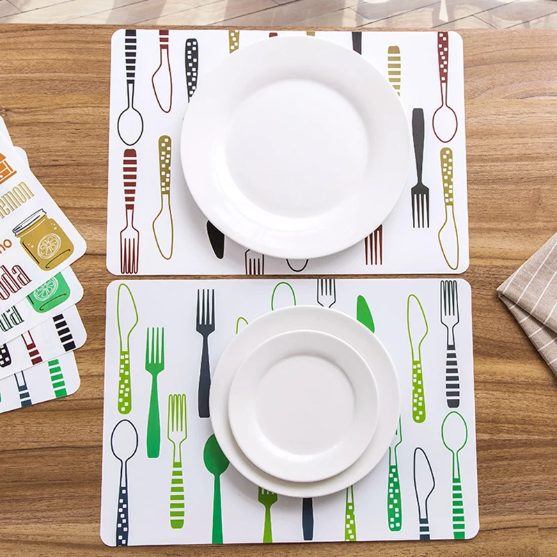 

Tableware Pattern PVC Table Mat Waterproof Dining Placemat Rectangle Western Pad Heat Insulation Dish Bowl Pads Kitchen Decor