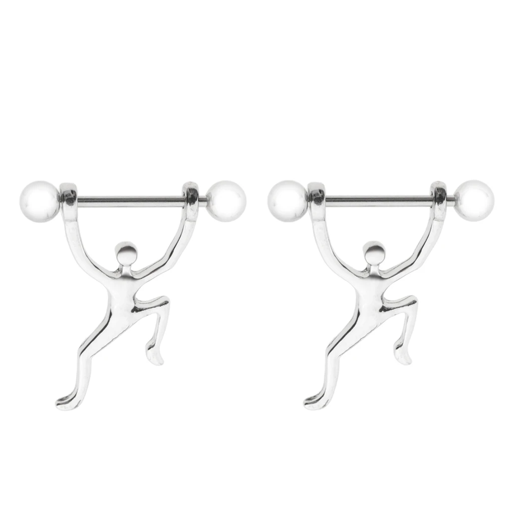 2 Piece Barbell Weightlifting Shape Nipple Bar Stainless Steel Body