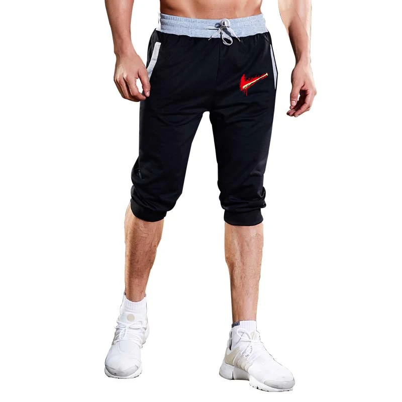 

Men's Fashion Spliced Leisure Sweatpants men Hip hop Funny Calf length Cropped pants jogger Trousers male track Sweat Pants