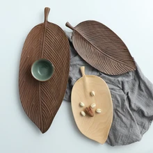 Японский стиль, листья черного ореха, оригинальная деревянная тарелка ручной работы, фруктовая тарелка, листья, креативный деревянный чайный поднос