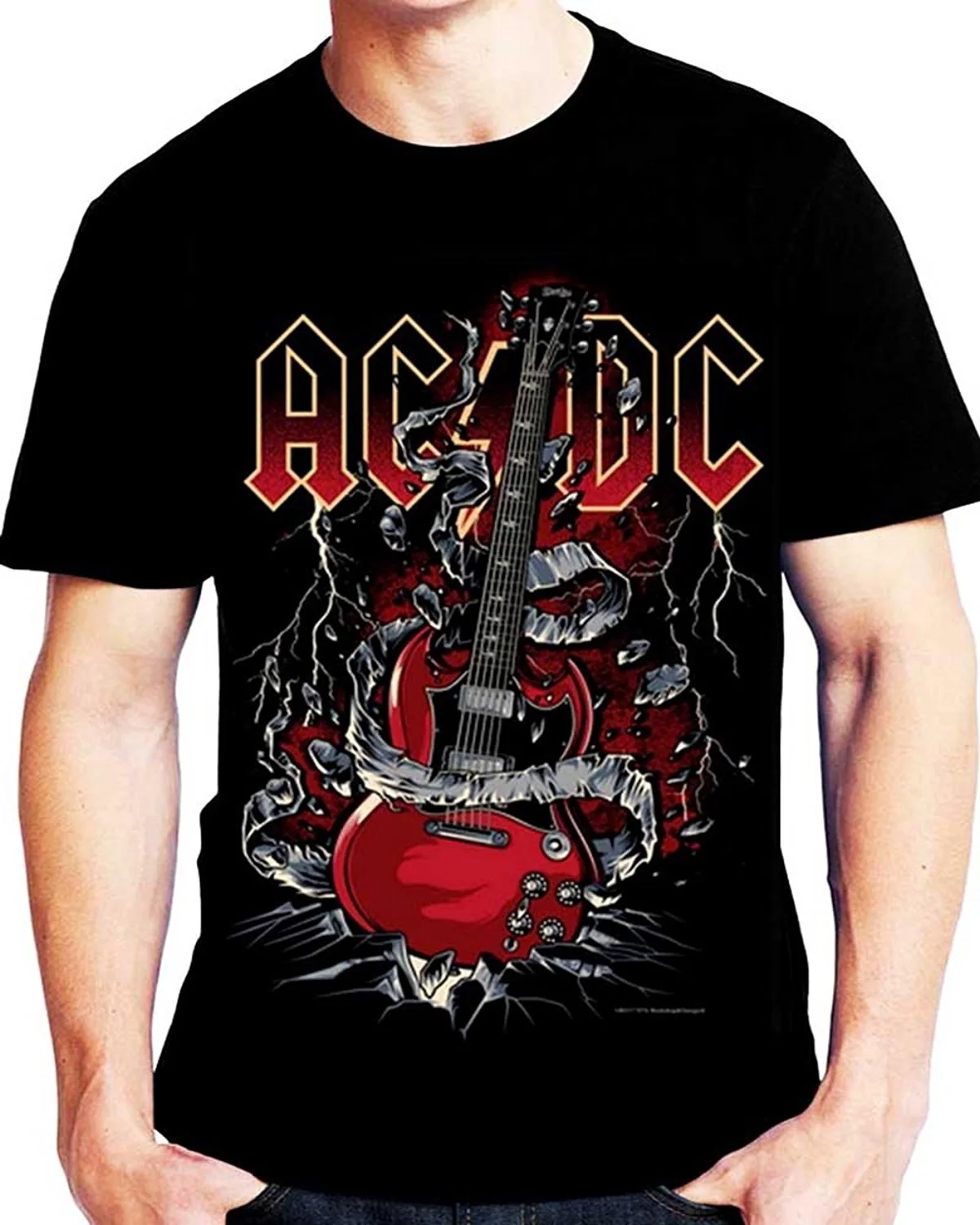 Новый AC/DC Рок гитара атака Мужская Футболка свободная с коротким рукавом летняя модная мужская футболка