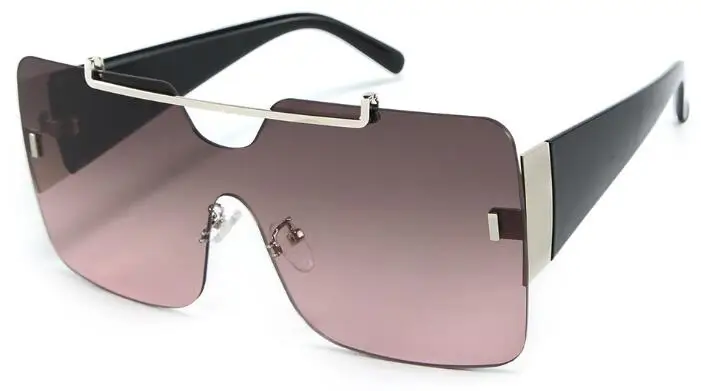 C6 green pink Новые дизайнерские солнцезащитные очки для женщин с металлическим мостом без оправы квадратные негабаритные цельные линзы солнцезащитные очки широкие красные оттенки - Цвет линз: C6 green pink