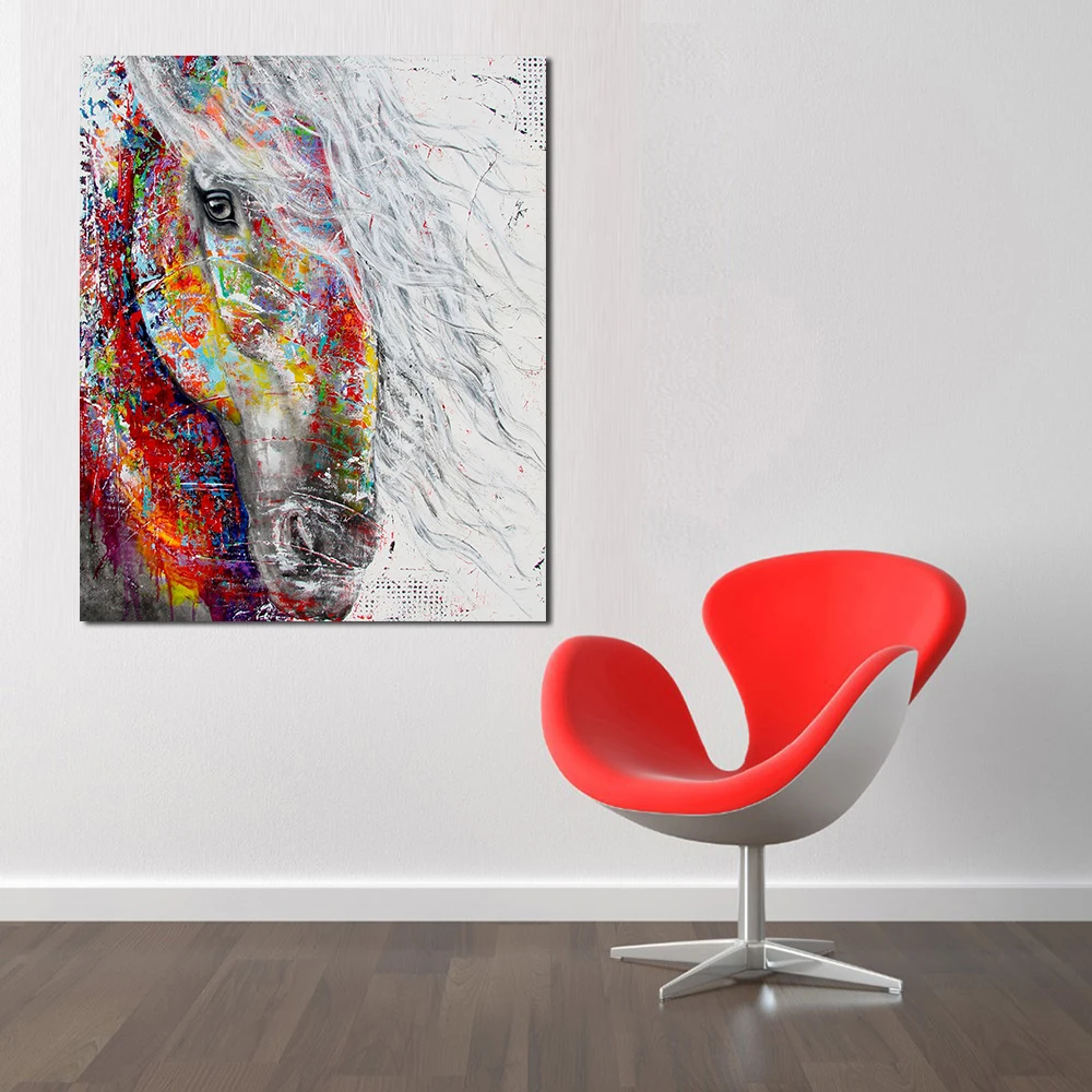 

JQHYART Wall Art painting Modern Colorful Animal Oil Painting On Canvas Vivid Colors Abstract Animal Colors Horse No Frame