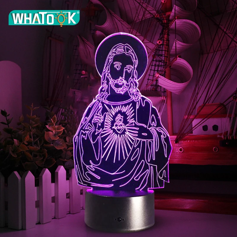 3d Acrylic Led Night Lights Illusion Jesus Christ Optical Lamps Lighting Inshallah Christian God Usb Touch Luminous Novelty Gift Night Light Jesus Night Light3d Optical Illusion Aliexpress