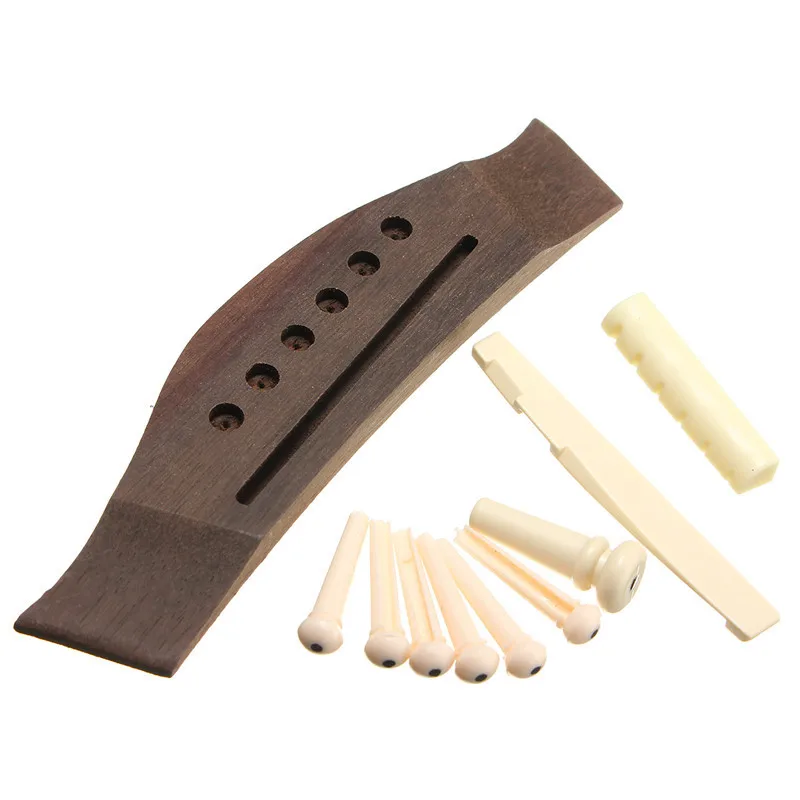 Generic 6 String Acoustic Guitar Bridge Bone Pins Saddle Nuts Guitar Replacement Accessories Including a Bridge 6pcs Pins a Saddle and a Nut