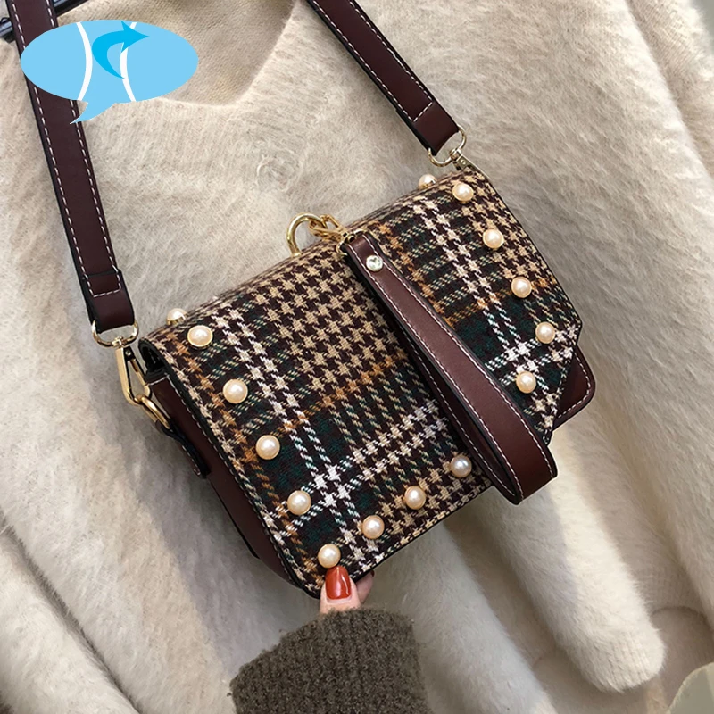 Bekasnoew Fashion Versatile Women Handbags PU Pearl Flap Messenger Bag