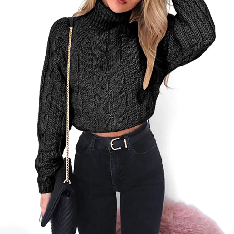 High Collar Sexy Umbilical Twist Pullover Women Sweater Casual Solid Color Fashion Winter Long Sleeve Knitted Female Clothing High Collar Sexy Umbilical Twist Pullover Women Sweater Casual Solid Color Fashion Winter Long Sleeve Knitted Female Clothing