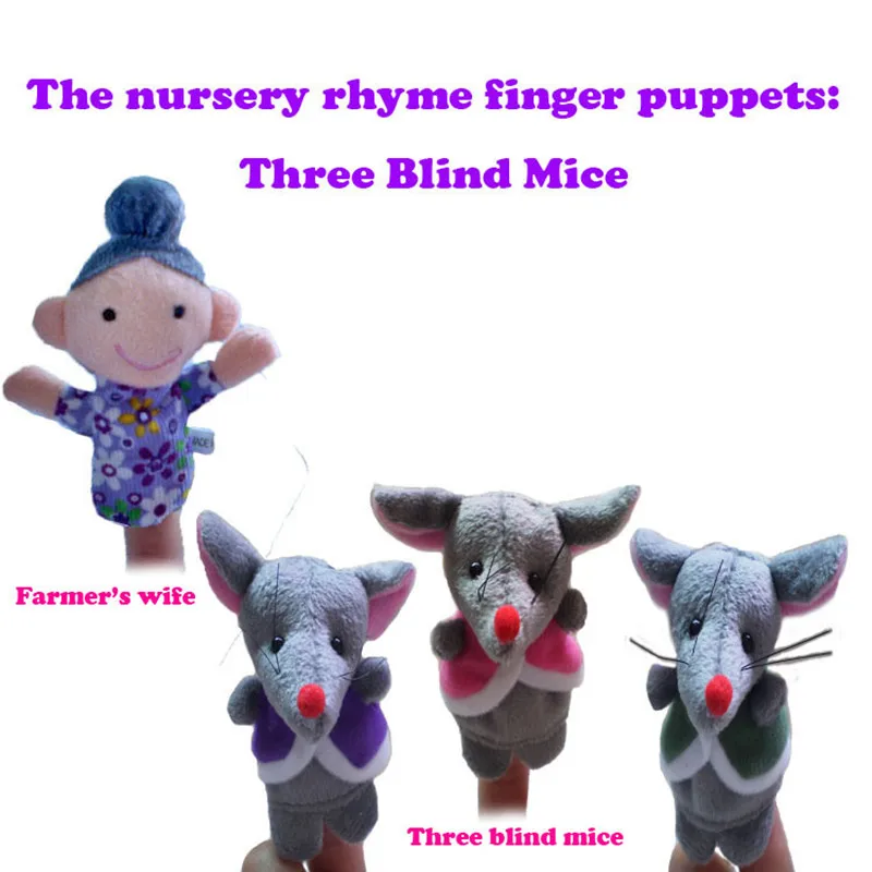Nursery Rhyme Finger Puppets Plush Toys Cute Cartoon Three Blind Mice Family Story Time Baby Kids Educational Dolls 4pcslot