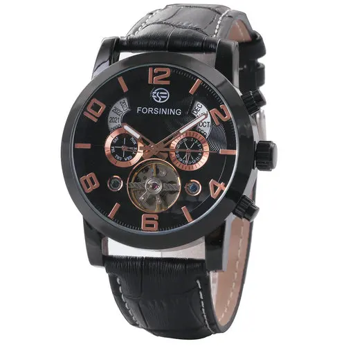 Мужские часы Forsining,, Лидирующий бренд, Роскошные, мужские, известные часы, автоматические, механические, с календарем, с датой, турбийон, наручные часы для мужчин - Цвет: BLACK ROSE GOLD
