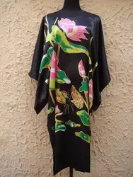 Новое поступление черный китайский женский Шелковый район одеяние Ванна платье Мода Femme Весна Mujer пижама ночная кувшинка один размер S5001