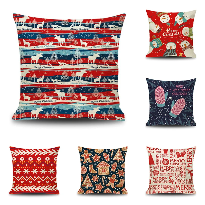 

Christmas Pillow Case Cute Snowman Printing Dyeing Sofa Bed Home Decor Pillow Cases Xmas 45x45cm Square Flax Cushion Covers