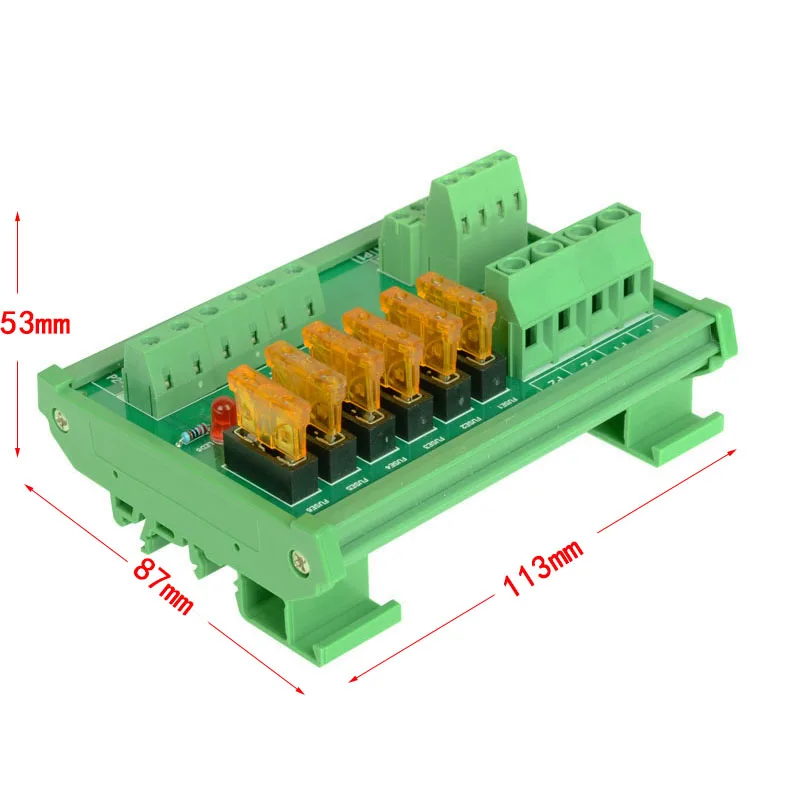 

DIN Rail Mount 6 Position Power Distribution Fuse Module Board, For AC/DC 5~32V.