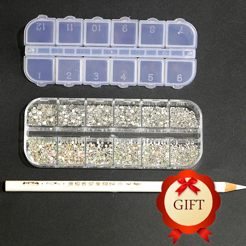 

Mixed Size 1.3-2.9mm Box Glass Round Nail Art Rhinestone Crystal Non Hot Fix Rhinestones Glue On For Crafts Accessories B3645
