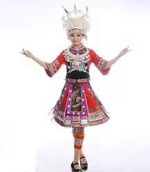 2017 новая мода классический стиль Miao костюмы вышивка костюм национального меньшинства высокого качества головной убор