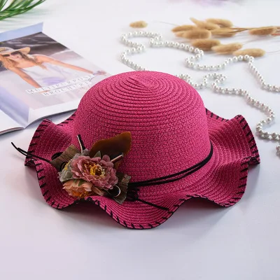 Новая модная детская шляпа, летняя Цветочная детская Солнцезащитная шляпа для девочек, солнцезащитные очки с цветком, Пляжная шапка для родителей, складные детские шапки - Цвет: Розово-красный
