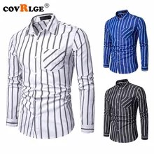 Covrlge Men's Long Sleeve Striped Dress Shirt Pocket Regular-fit Button Down Business Shirts MCL189 button down long sleeve pocket shirt