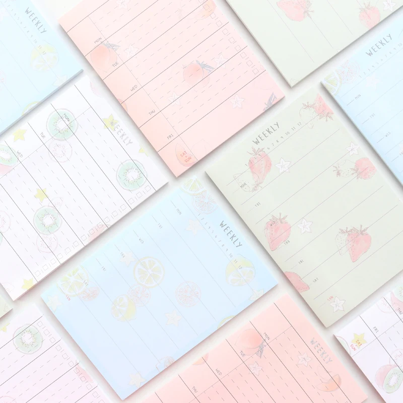

Domikee Candy fruit pattern school student sticky weekly planner memo pads stationery,kawaii portable agenda pad for Children