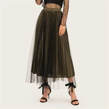 Liva girl юбка длинная женская с сеткой плиссированная юбка весна лето юбки больших размеров юбка с высокой талией 18331