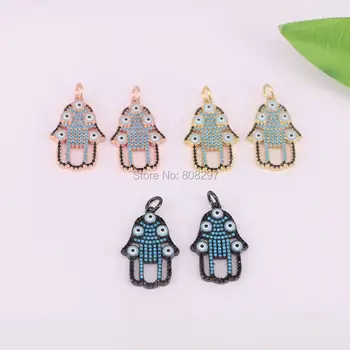 

New Design 10Pcs Micro Pave Blue CZ Stone Turkey Hamsa Hand Pendant