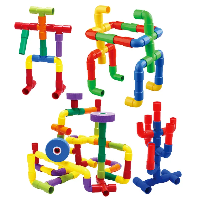 Большой разноцветные водопровод строительные блоки игрушки с колесами Детские DIY сборка туннель из труб блок модель развивающие