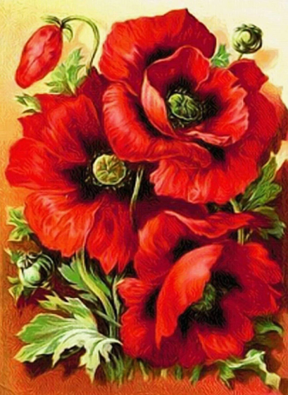 

5D DIY Diamond Paintings Full Round Poppy Flowers Mosaic Art Cross Stitch Canvas Painting Kit Embroidery Sticker Decoration Home