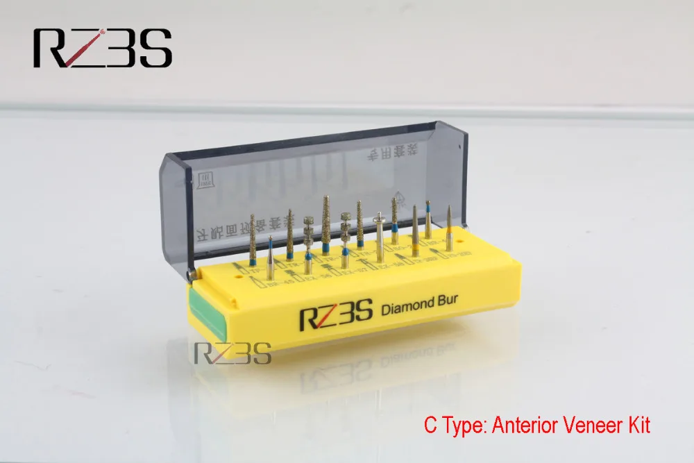 RZ3S Алмазная ФГ 1,6 мм для переднего фарфорового шпона 12 шт. Бур+ подставка-стерилизатор Стоматологическая фреза