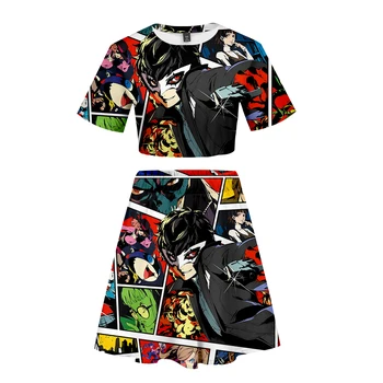 

Persona Five Ren Amamiya Summer Spring 3D Casual Loose Sports Girls Short Sleeve Tops Mini Skirt Set Women's Cotton